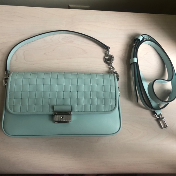 New Michael Kors Aqua Blue Woven Leather Convertible Crossbody & Shoulder Bag - Picture 6 of 9